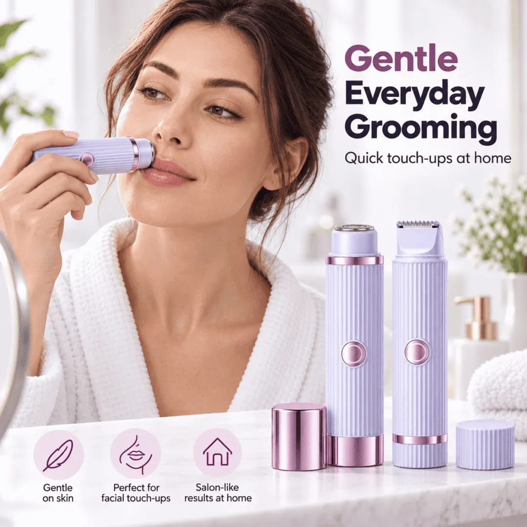 2-in-1 Double Head Electric Shaver & Trimmer for Women | Painless Facial & Body Hair Remover