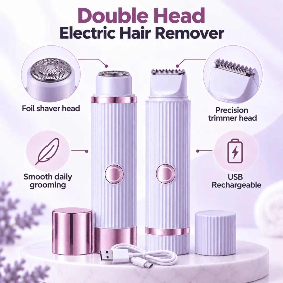 2-in-1 Double Head Electric Shaver & Trimmer for Women | Painless Facial & Body Hair Remover